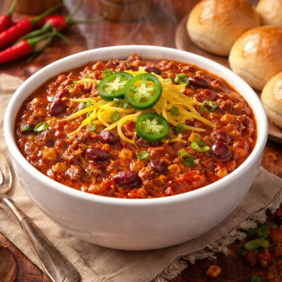 Chili at Cowboys Taphouse Calgary - hearty bowl with buns